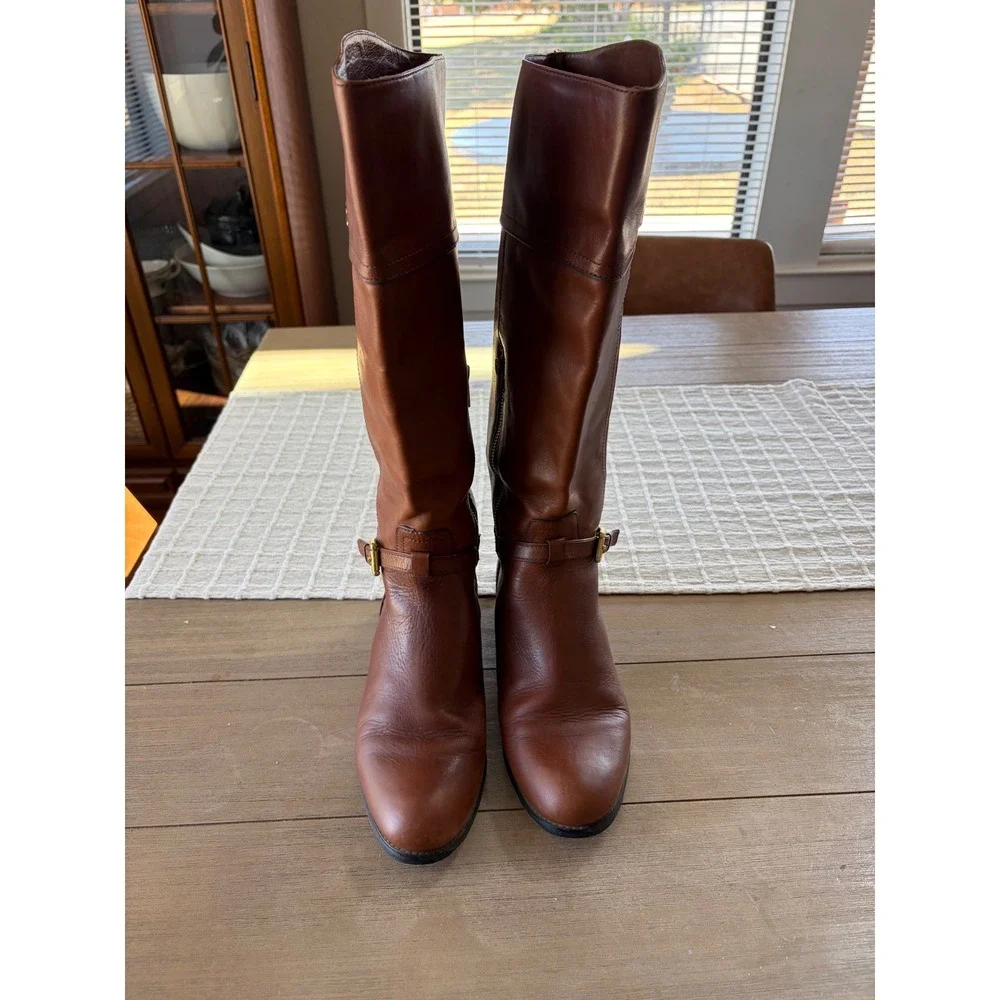 Coach Micha Knee-High Riding Boot chestnut brown gold hardware size 10